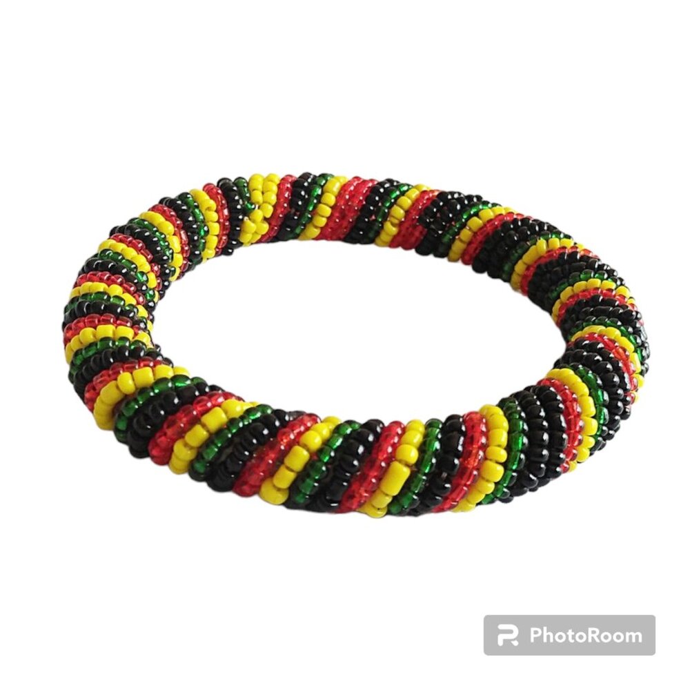 Reggae Beaded Bangle Jamaican Bangle Rasta Bangle Rastafari Bangle Bracelet